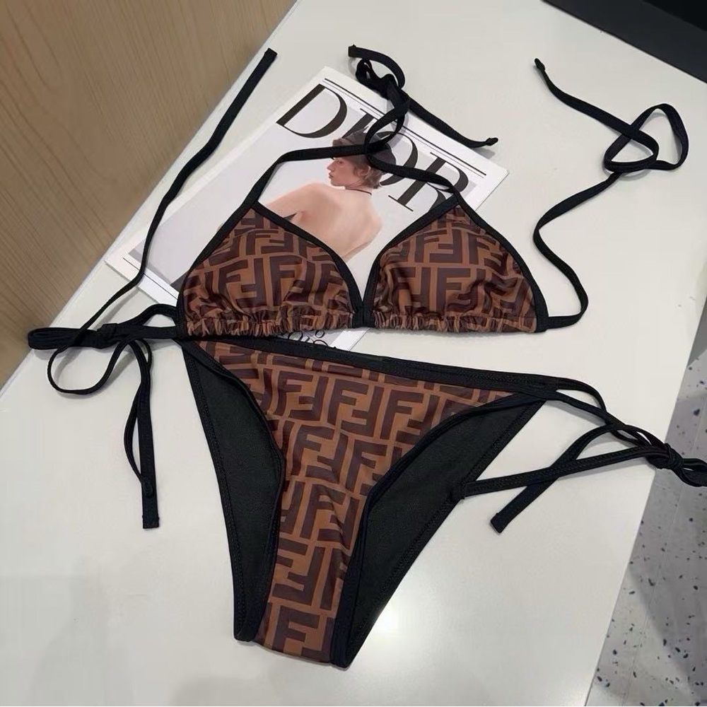 Fendi Brown & Black Monogram Triangle Bikini Set